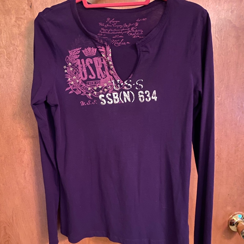 Ralph Lauren purple graphic split neck Tee, size M